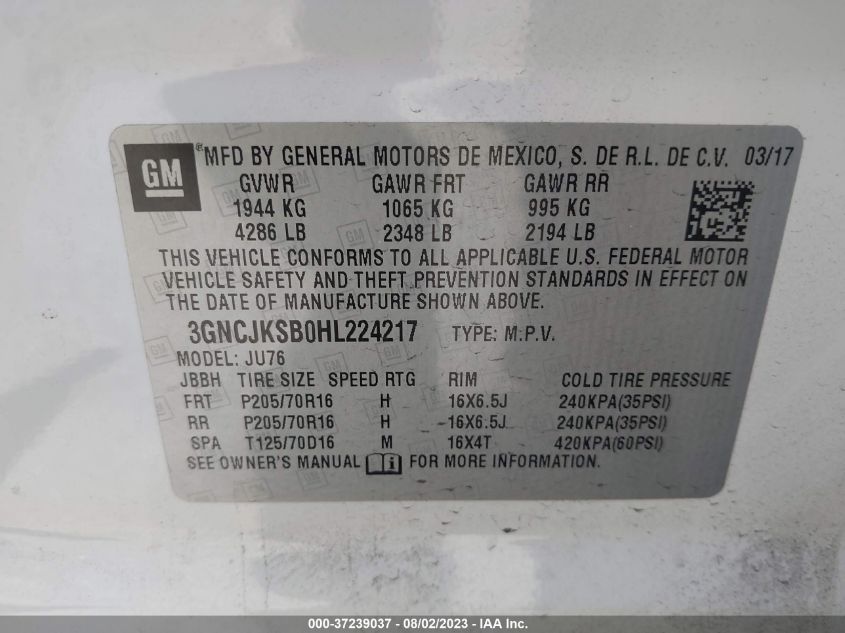2017 CHEVROLET TRAX LS - 3GNCJKSB0HL224217