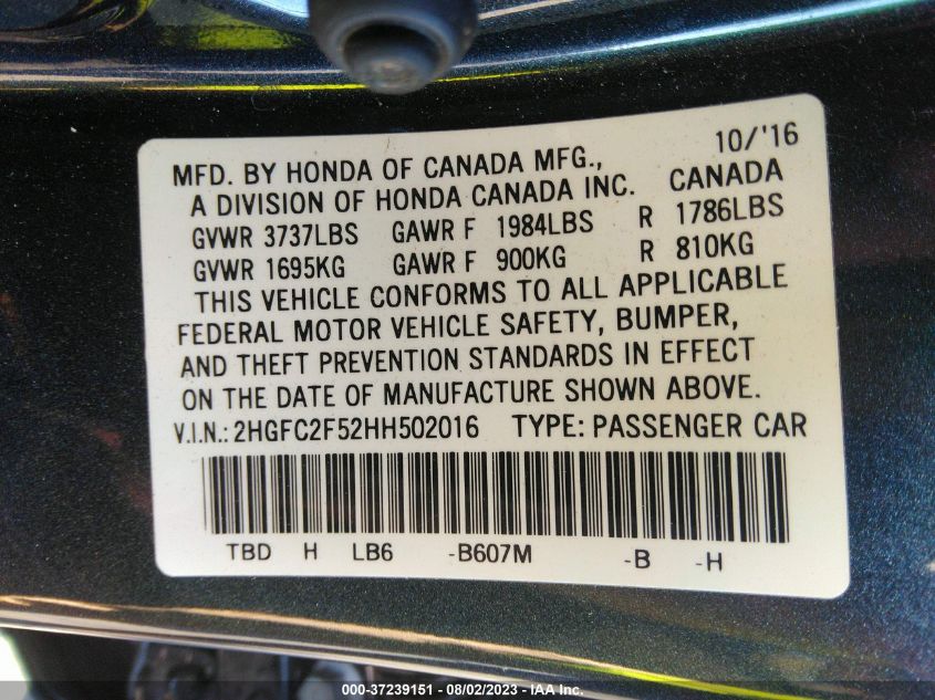 2017 HONDA CIVIC SEDAN LX - 2HGFC2F52HH502016