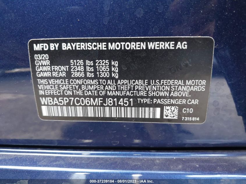 2021 BMW 3 SERIES 330E - WBA5P7C06MFJ81451