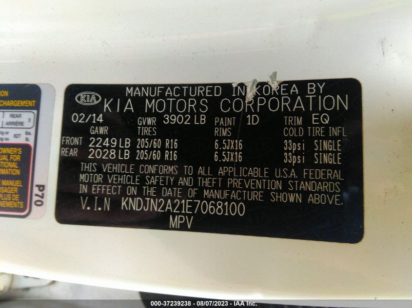 2014 KIA SOUL BASE - KNDJN2A21E7068100