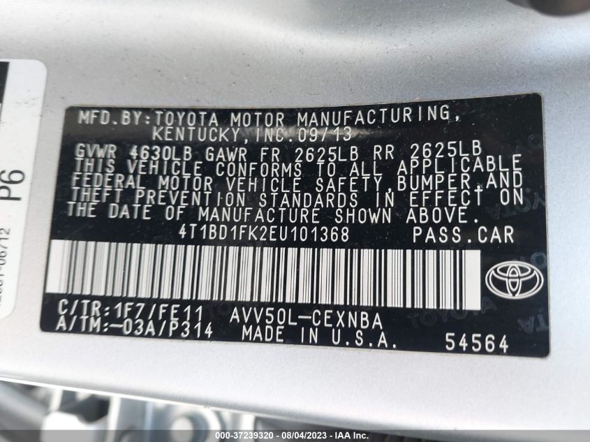 2014 TOYOTA CAMRY HYBRID LE/XLE/SE LIMITED EDITION - 4T1BD1FK2EU101368