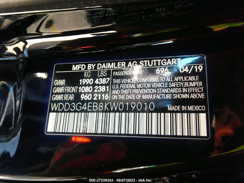 2019 MERCEDES-BENZ A-CLASS A 220 - WDD3G4EB8KW019010