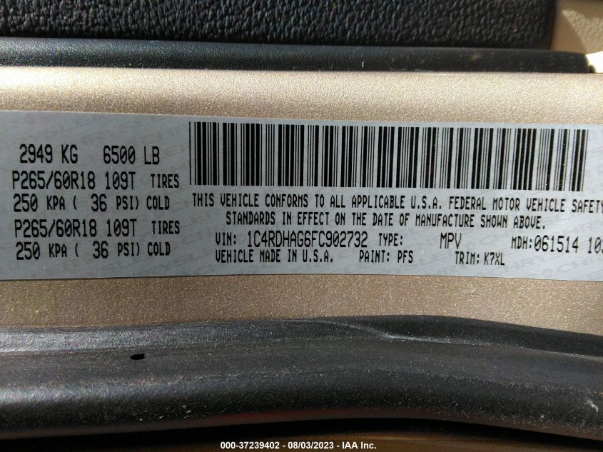 2015 DODGE DURANGO SXT - 1C4RDHAG6FC902732