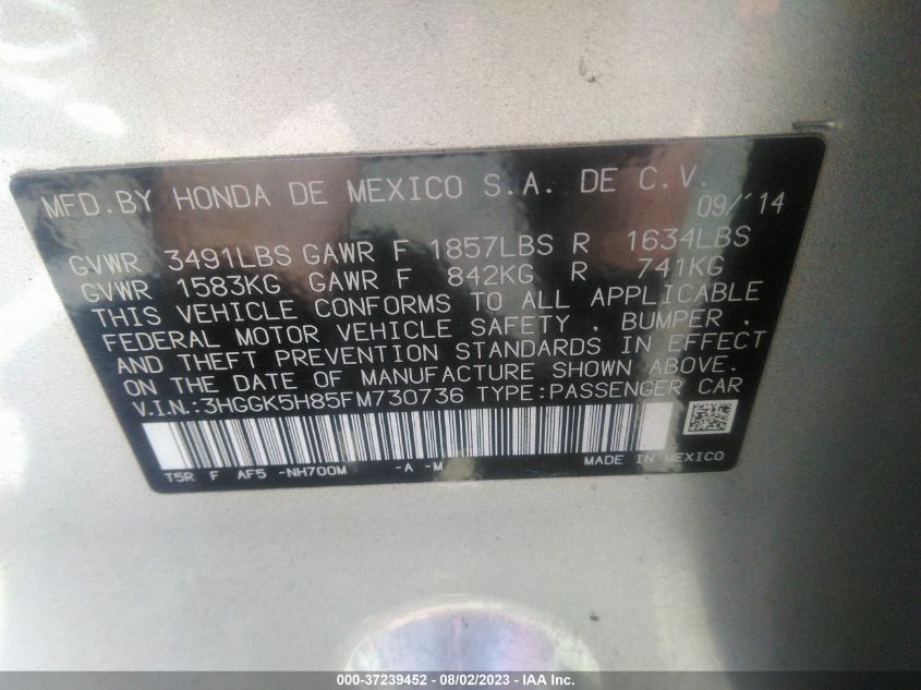 2015 HONDA FIT EX-L/EX - 3HGGK5H85FM730736