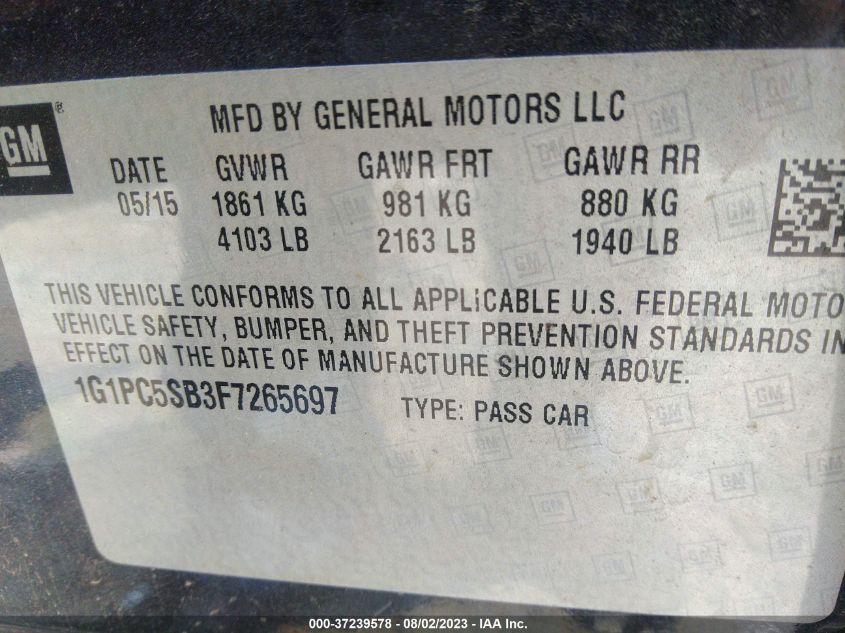 2015 CHEVROLET CRUZE LT - 1G1PC5SB3F7265697