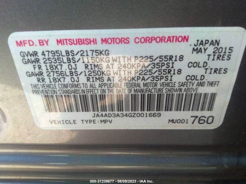 2016 MITSUBISHI OUTLANDER SE/SEL - JA4AD3A34GZ001669