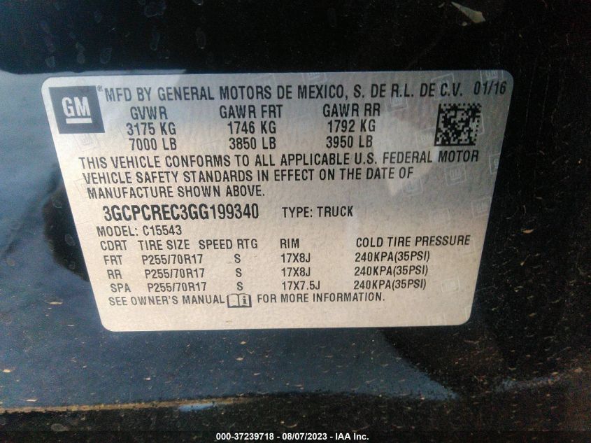 2016 CHEVROLET SILVERADO 1500 LT - 3GCPCREC3GG199340