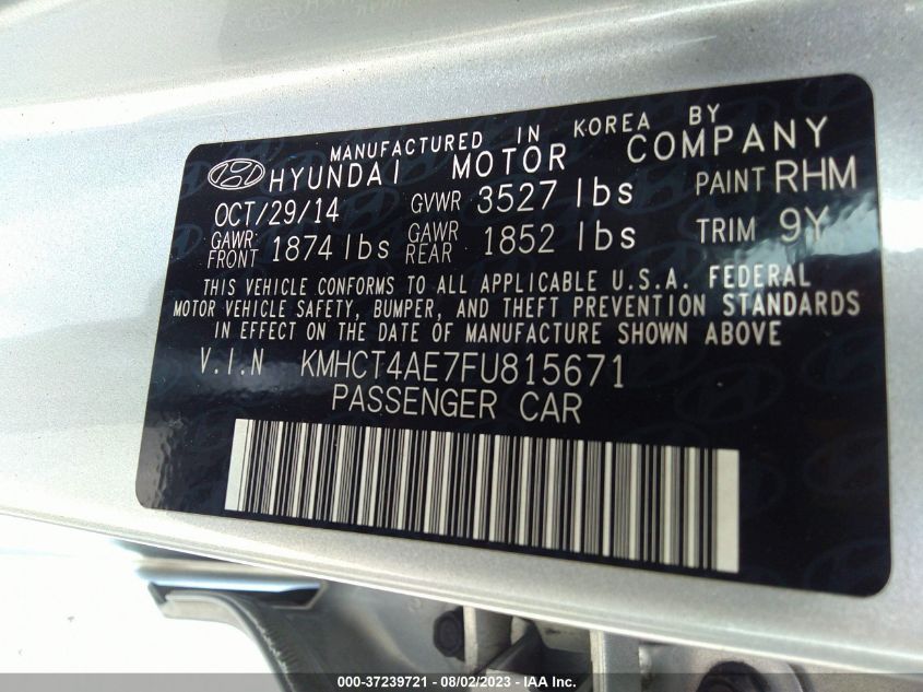 2015 HYUNDAI ACCENT GLS - KMHCT4AE7FU815671