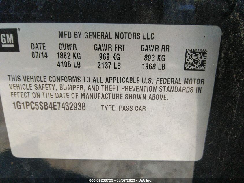 2014 CHEVROLET CRUZE 1LT - 1G1PC5SB4E7432938