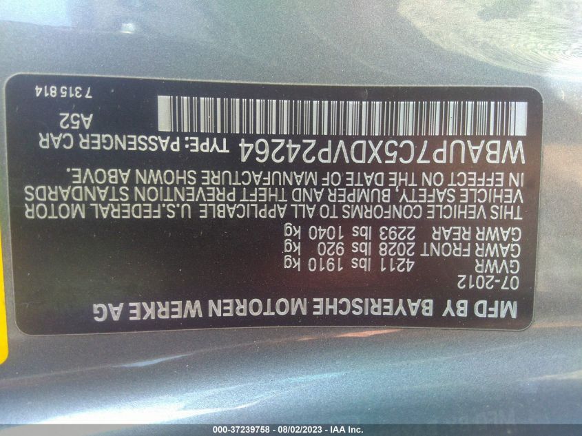 2013 BMW 1 SERIES 128I WBAUP7C5XDVP24264