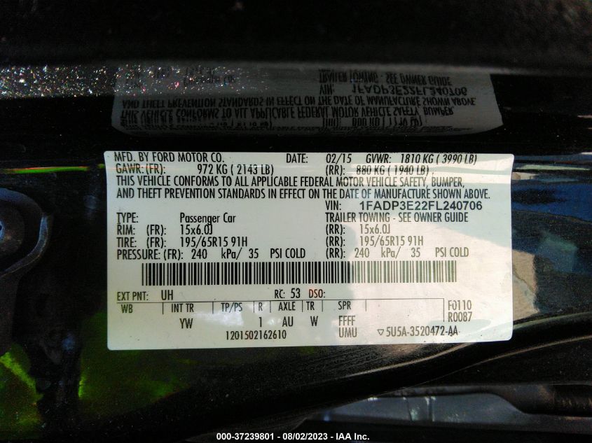 2015 FORD FOCUS S - 1FADP3E22FL240706