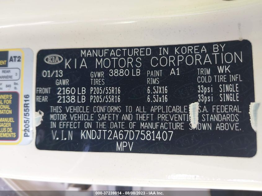 2013 KIA SOUL + - KNDJT2A67D7581407
