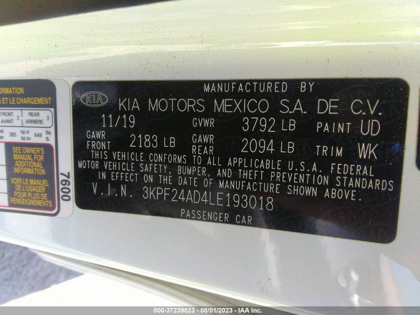 3KPF24AD4LE193018 Kia Forte FE 9