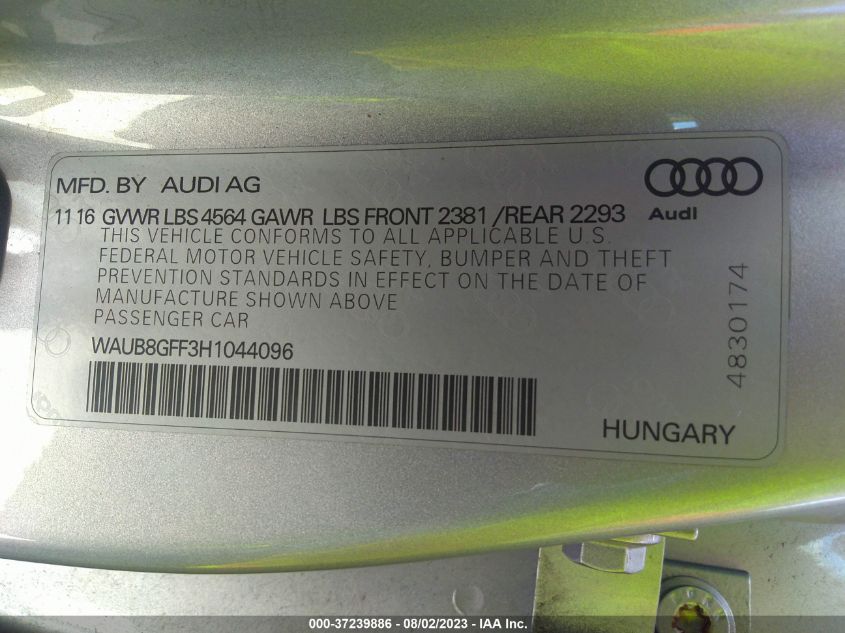 2017 AUDI A3 SEDAN PREMIUM - WAUB8GFF3H1044096