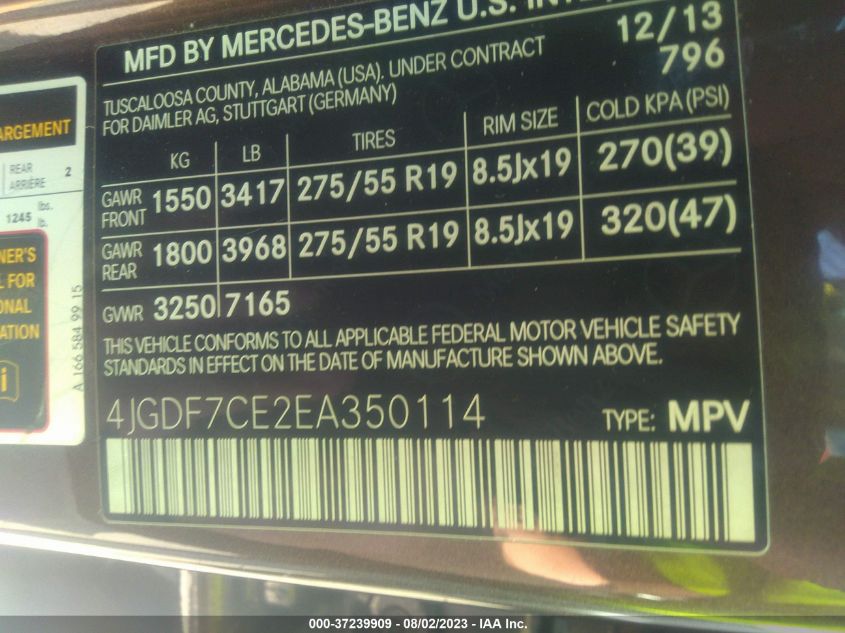 2014 MERCEDES-BENZ GL-CLASS GL 450 4JGDF7CE2EA350114