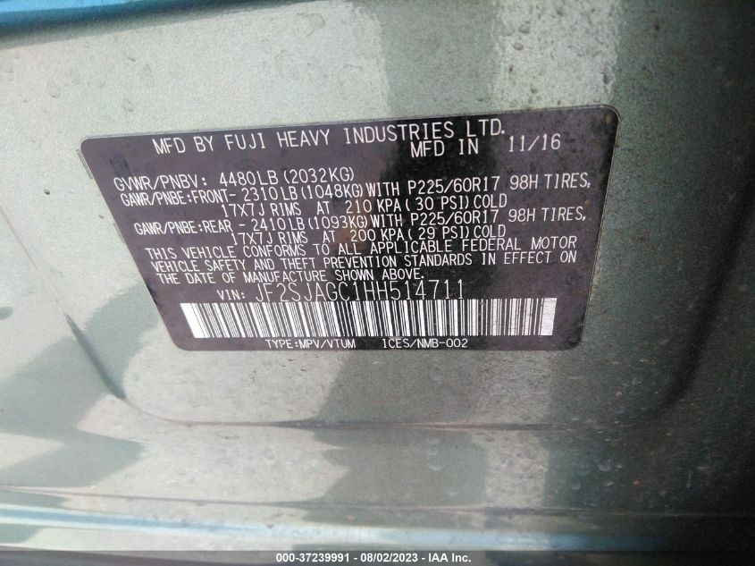 2017 SUBARU FORESTER PREMIUM - JF2SJAGC1HH514711