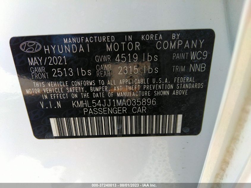 VIN KMHL54JJ1MA035896 2021 HYUNDAI SONATA HYBRID no.9