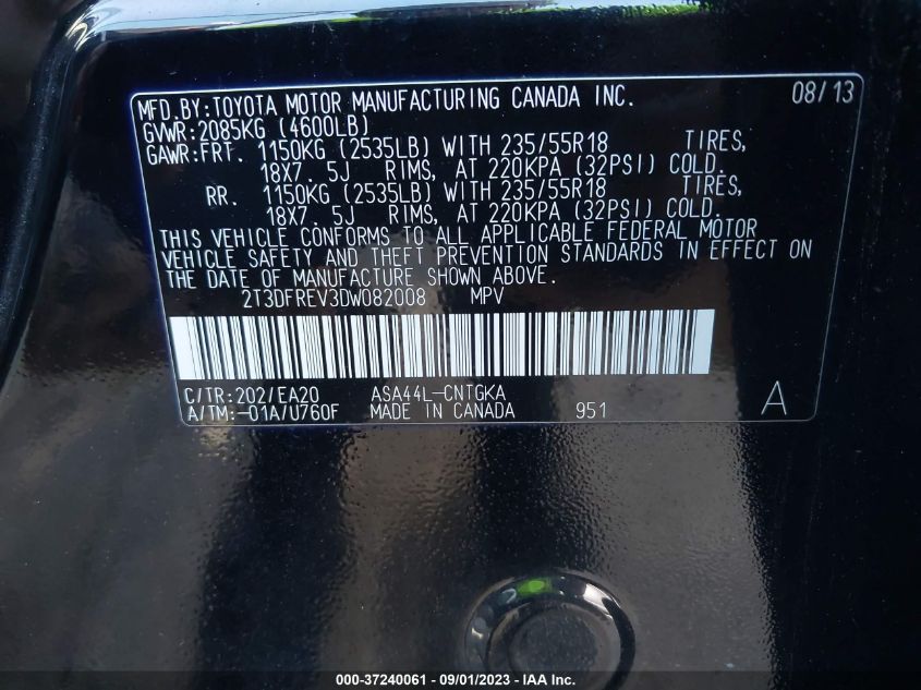 2013 TOYOTA RAV4 LIMITED - 2T3DFREV3DW082008