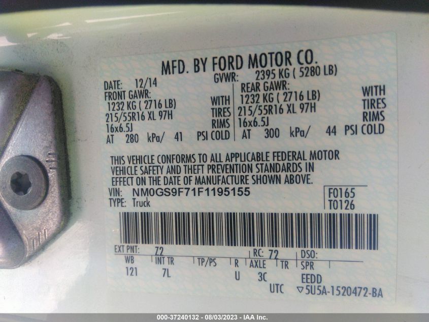 2015 FORD TRANSIT CONNECT WAGON XLT - NM0GS9F71F1195155