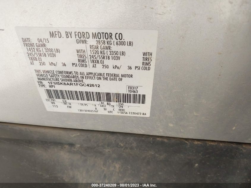 2015 FORD UTILITY POLICE 1FM5K8AR1FGC42612