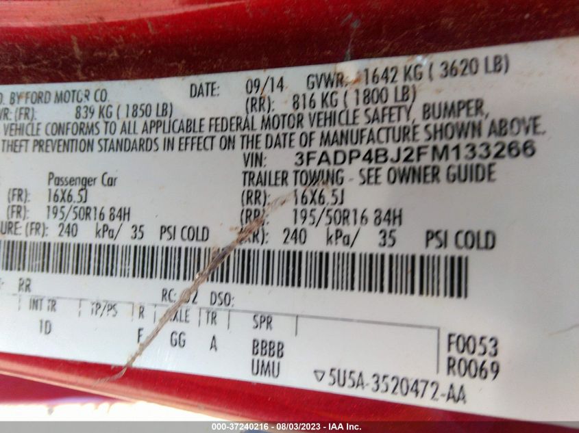 2015 FORD FIESTA SE - 3FADP4BJ2FM133266