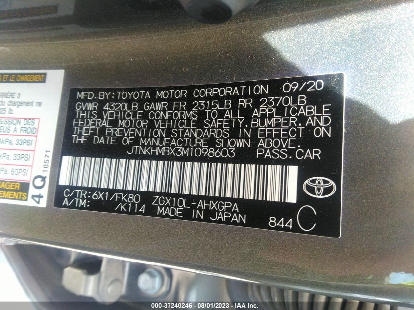2021 TOYOTA C-HR LE/XLE/LIMITED/NIGHTSHADE - JTNKHMBX3M1098603