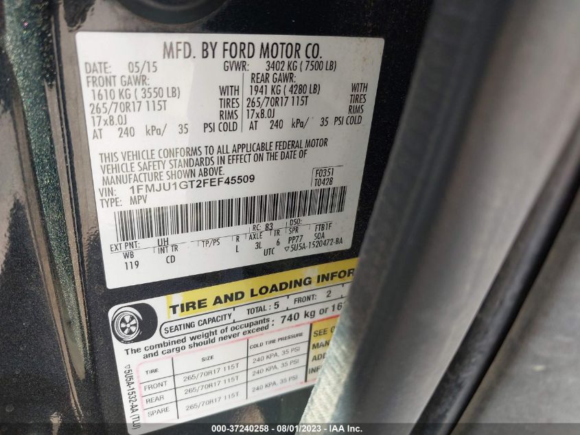 2015 FORD EXPEDITION XL - 1FMJU1GT2FEF45509