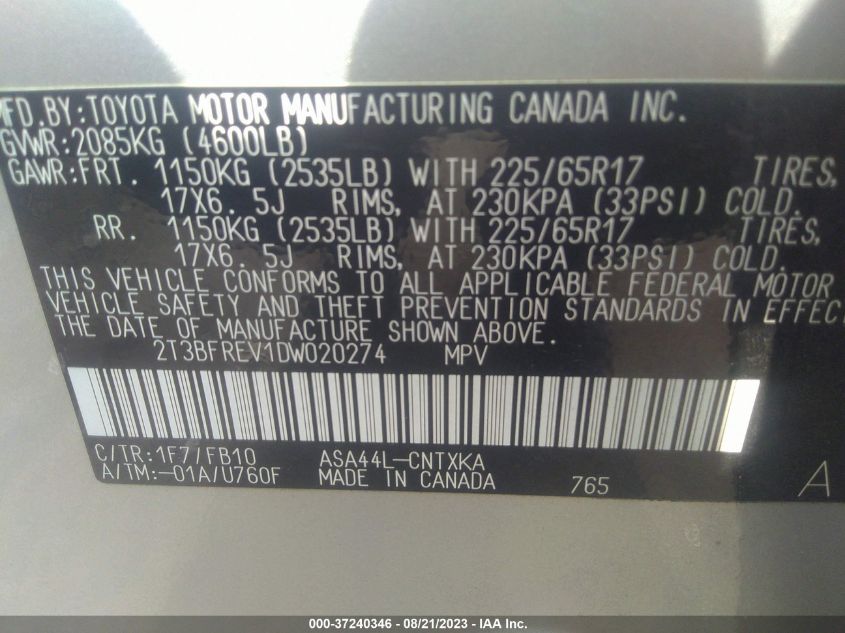 2013 TOYOTA RAV4 LE - 2T3BFREV1DW020274