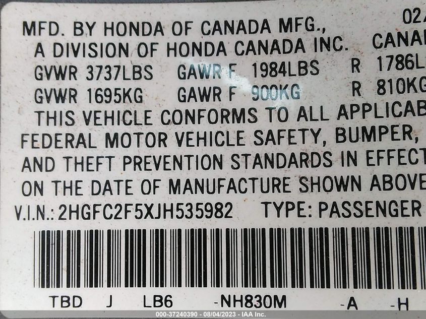 2018 HONDA CIVIC SEDAN LX - 2HGFC2F5XJH535982