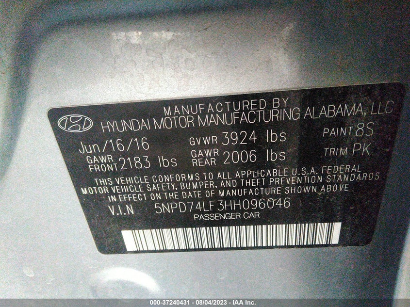 VIN 5NPD74LF3HH096046 2017 HYUNDAI ELANTRA SE