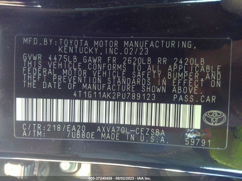 2023 TOYOTA CAMRY SE/SE NIGHTSHADE - 4T1G11AK2PU789123