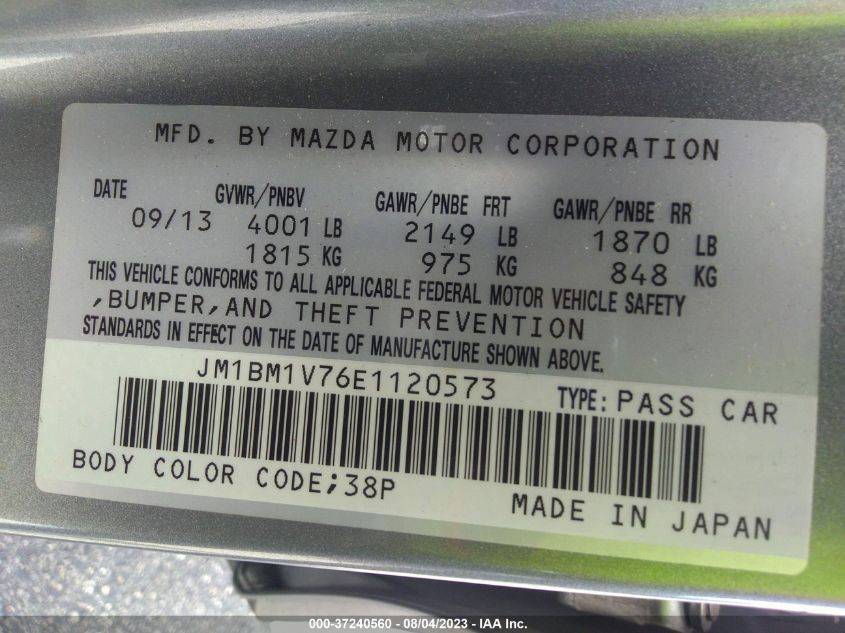 2014 MAZDA MAZDA3 I TOURING - JM1BM1V76E1120573