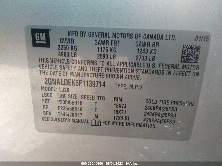 2015 CHEVROLET EQUINOX LTZ - 2GNALDEK6F1139714