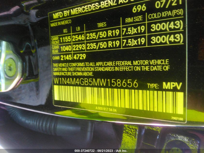 2021 MERCEDES-BENZ GLB GLB 250 W1N4M4GB5MW158656