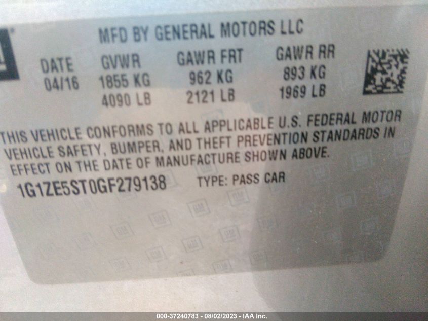 2016 CHEVROLET MALIBU LT - 1G1ZE5ST0GF279138