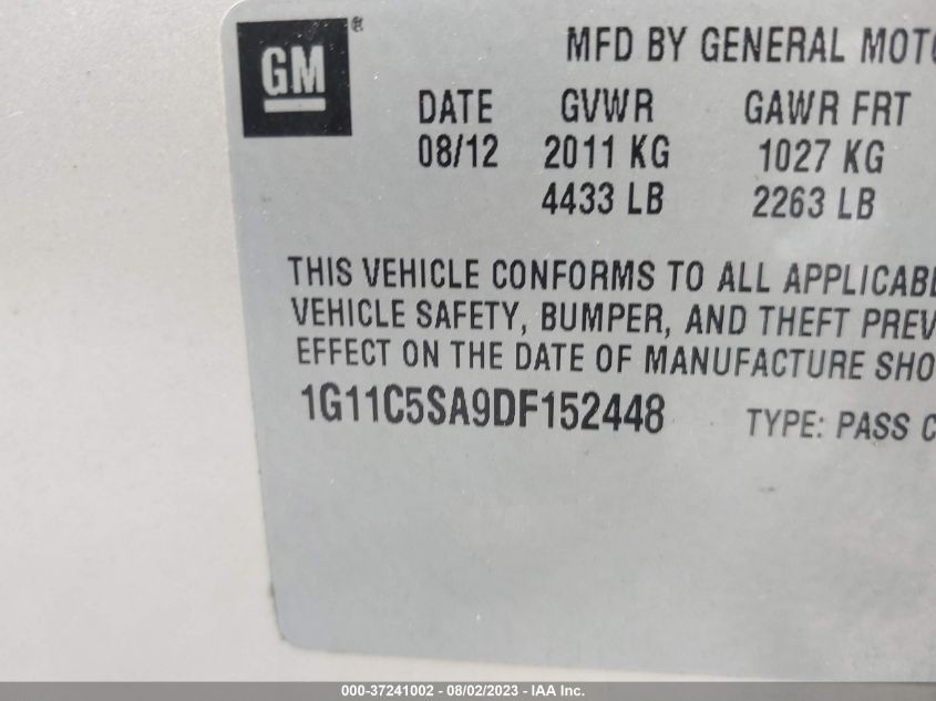 2013 CHEVROLET MALIBU LT - 1G11C5SA9DF152448