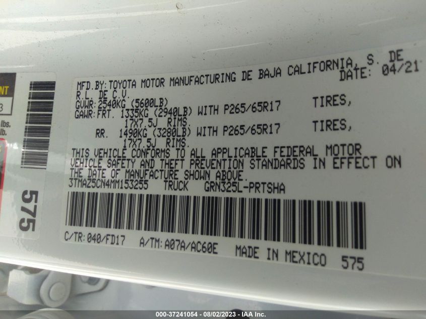 2021 TOYOTA TACOMA 2WD TRD SPORT - 3TMAZ5CN4MM153255