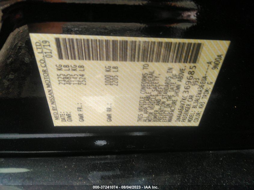2019 NISSAN MAXIMA SL - 1N4AA6AV7KC369685