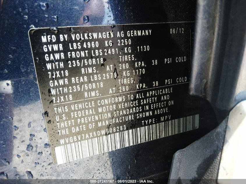 2013 VOLKSWAGEN TIGUAN SE - WVGBV7AX5DW508283