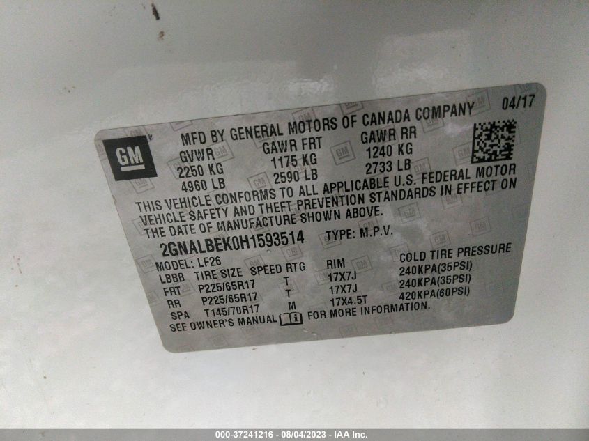2017 CHEVROLET EQUINOX LS - 2GNALBEK0H1593514