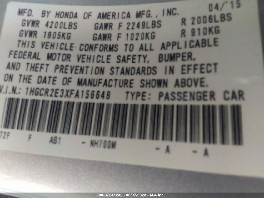 2015 HONDA ACCORD SEDAN LX - 1HGCR2E3XFA156648