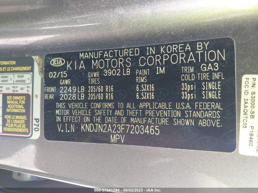 2015 KIA SOUL - KNDJN2A23F7203465
