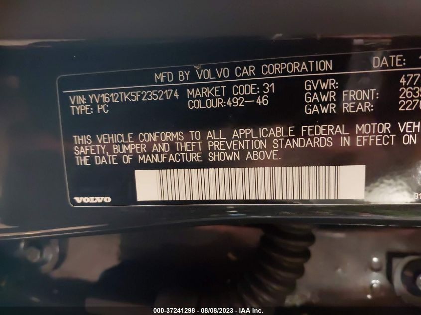 2015 VOLVO S60 T5 PREMIER - YV1612TK5F2352174