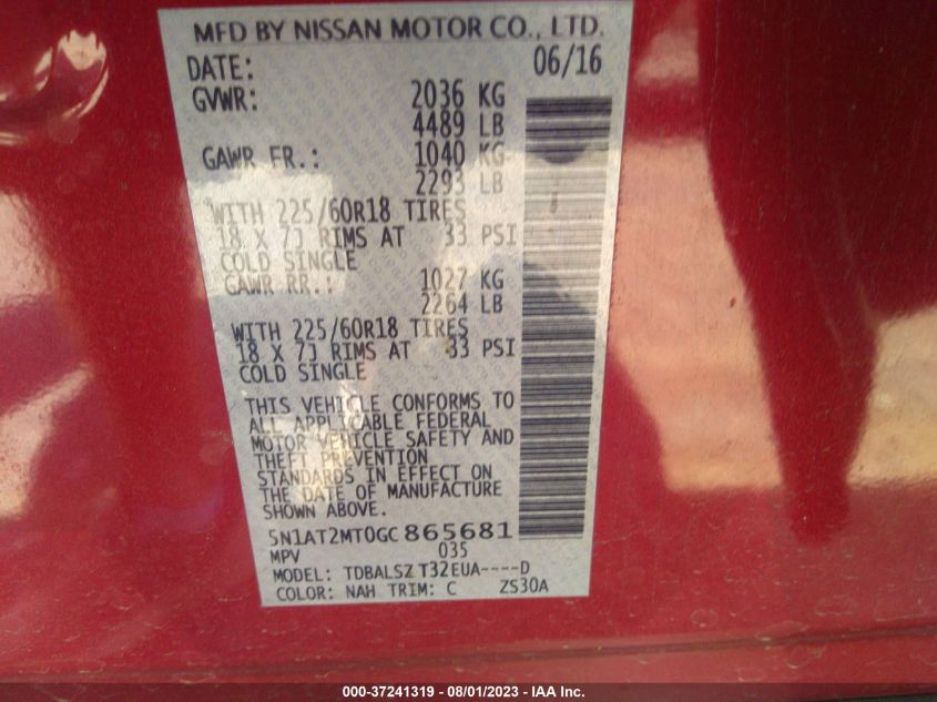 2016 NISSAN ROGUE SL - 5N1AT2MT0GC865681
