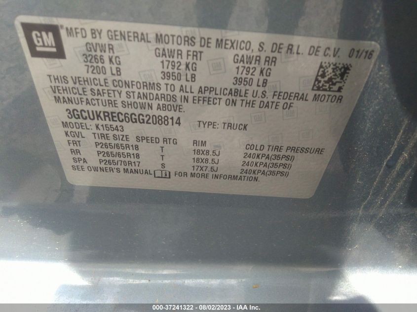 2016 CHEVROLET SILVERADO 1500 LT - 3GCUKREC6GG208814