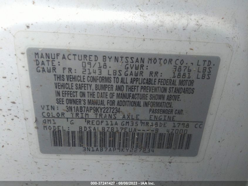 2019 NISSAN SENTRA S - 3N1AB7AP9KY227234