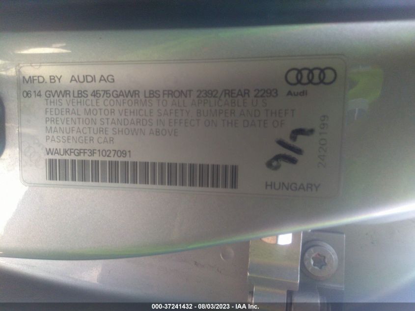 2015 AUDI A3 2.0T PRESTIGE - WAUKFGFF3F1027091