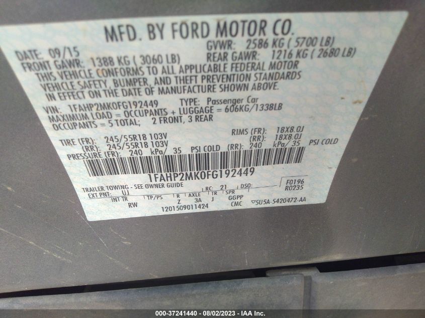 2015 FORD SEDAN POLICE INTERCEPTOR 1FAHP2MK0FG192449