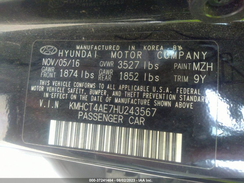 2017 HYUNDAI ACCENT SE - KMHCT4AE7HU243567