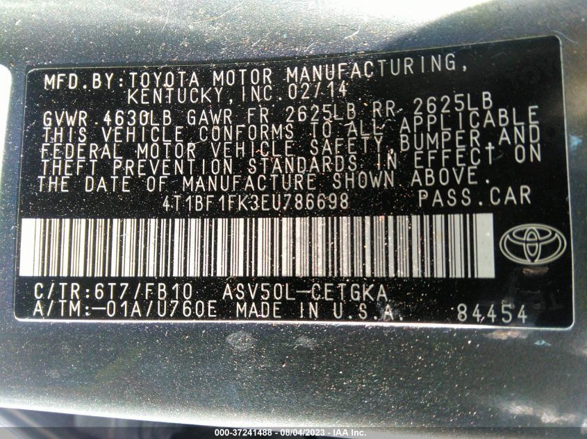 2014 TOYOTA CAMRY L/SE/LE/XLE - 4T1BF1FK3EU786698